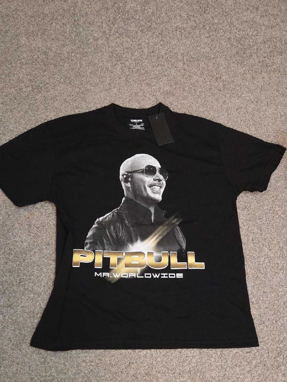 Pitbull Mr. Worldwide Mr. 305 Graphic Concert Tee Large - Black/Gold Print NWT